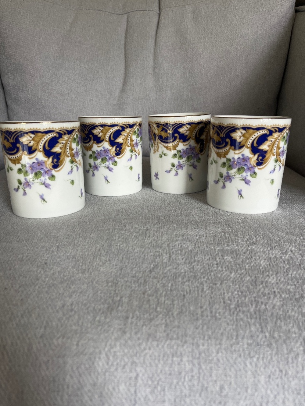 Andrea by Sadek Royal Violets Gold Rim 9 Oz Porcelain Mugs Cups – Set of 2